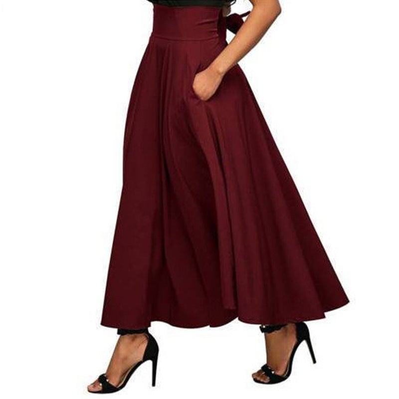 Women's Solid Color Lace-up Ankle Waist-slimming Long Skirts