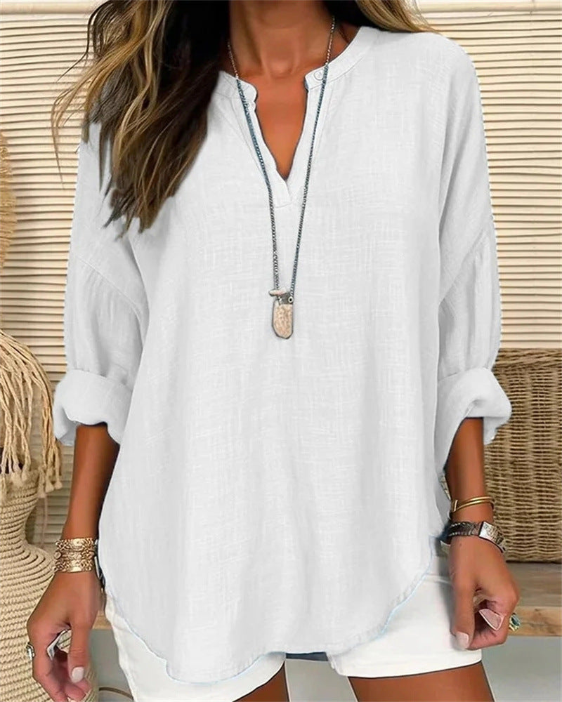 Women's And Linen Loose Casual Stand Collar Blouses