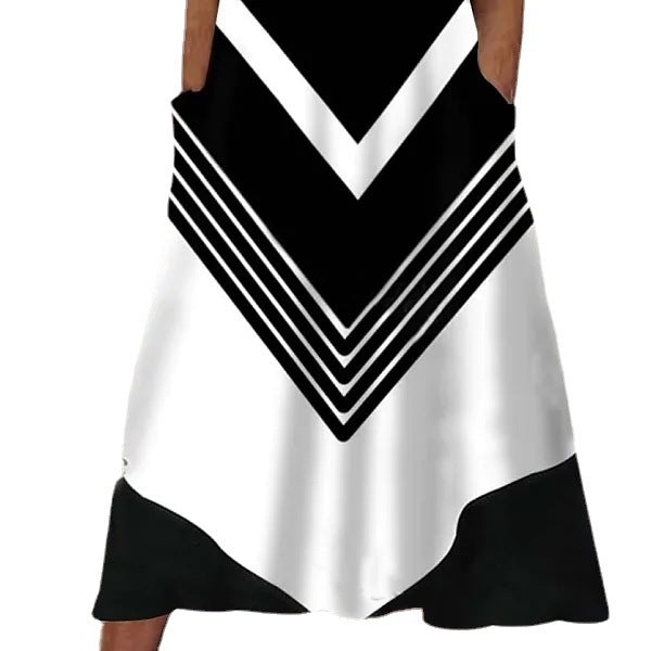 Women's Striped Half Sleeve Color-block V Neck Dresses