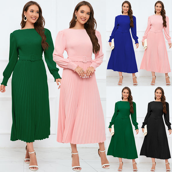 Long Sleeve Pleated A- Line Mid-length Skirts