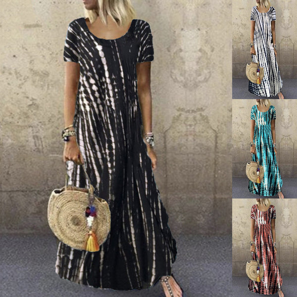 Women's Summer Tie-dye Printed Long Loose Casual Dresses