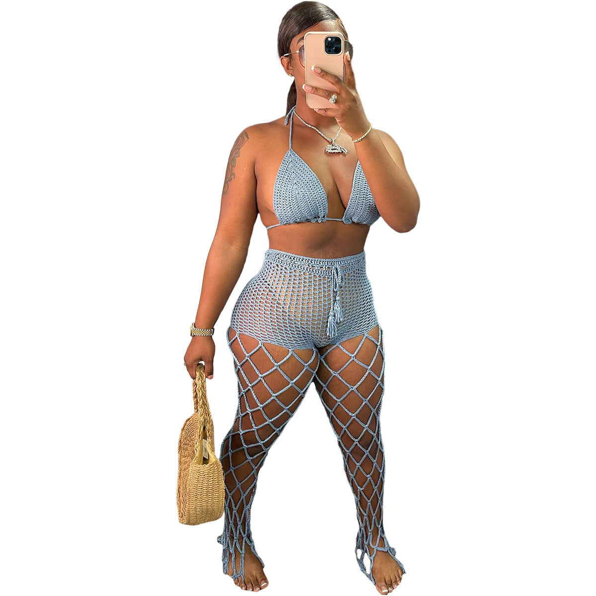 Women's Two-piece Beach Style Fishnet Hand Crochet Suits