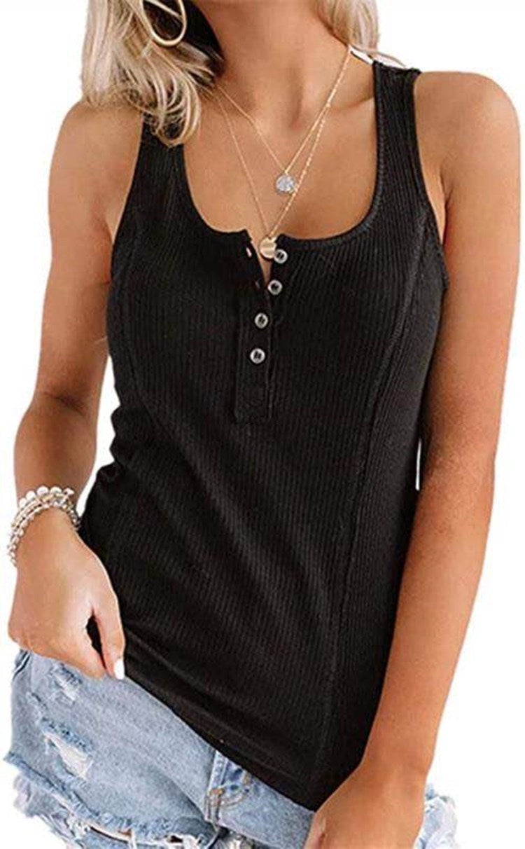 Women's Solid Color Buttons Sleeveless T-shirt Vests