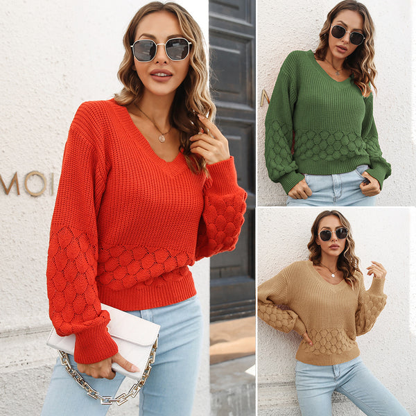 Women's Three-dimensional Feather Loose Lantern Sleeve Sweaters