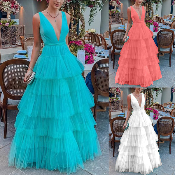 Women's Net Yarn Cake High Waist Gown Skirts