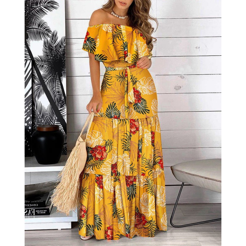 Women's Summer Ruffled Lace Printing Maxi Dress Dresses