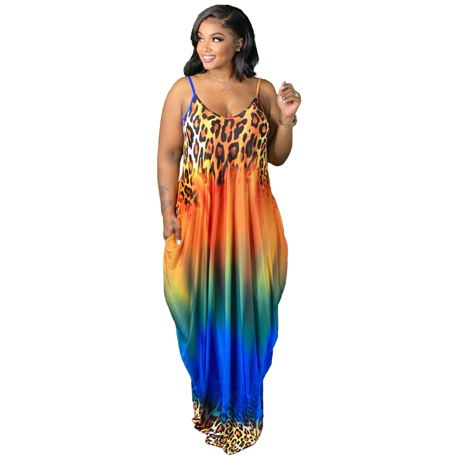 Women's Unique Tie-dye Colorful Printing Loose Dresses