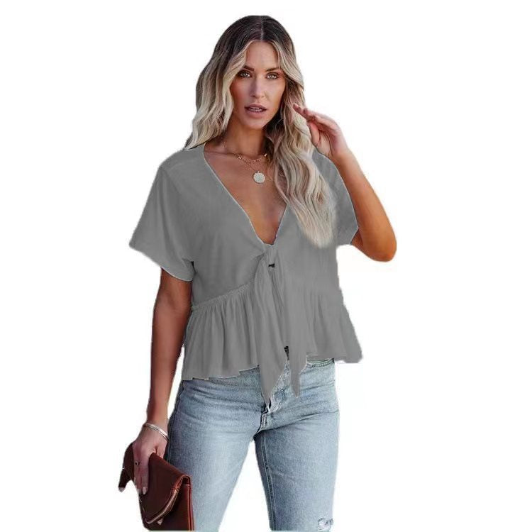 Women's Summer Solid Color Stitching Loose Sleeve Blouses