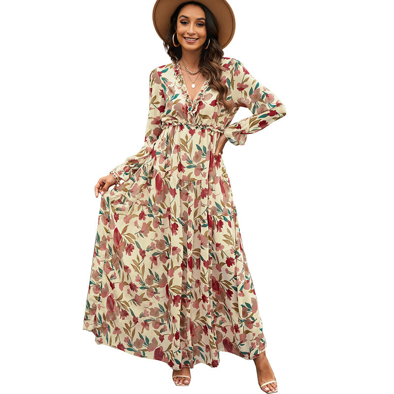 Women's Floral Dress Summer Simple Style Deep Dresses