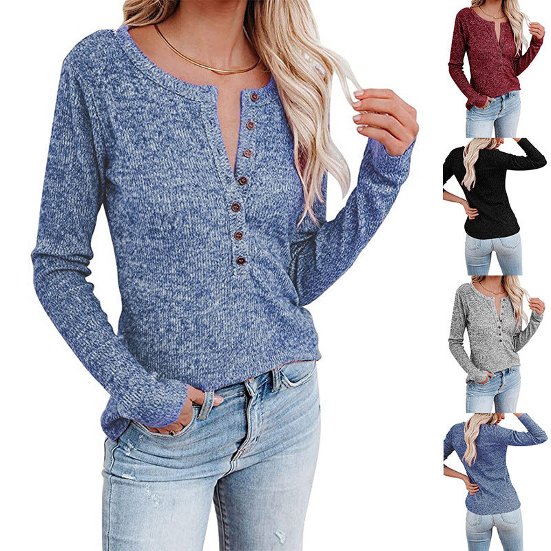 Women's Chest Button Casual Long Sleeve T-shirt Blouses