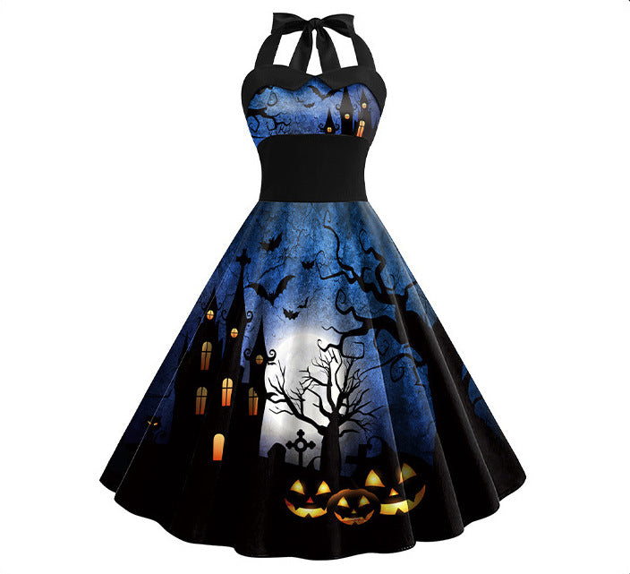 Neue sexy Swing-Kleider mit Halloween-Totenkopf-Aufdruck