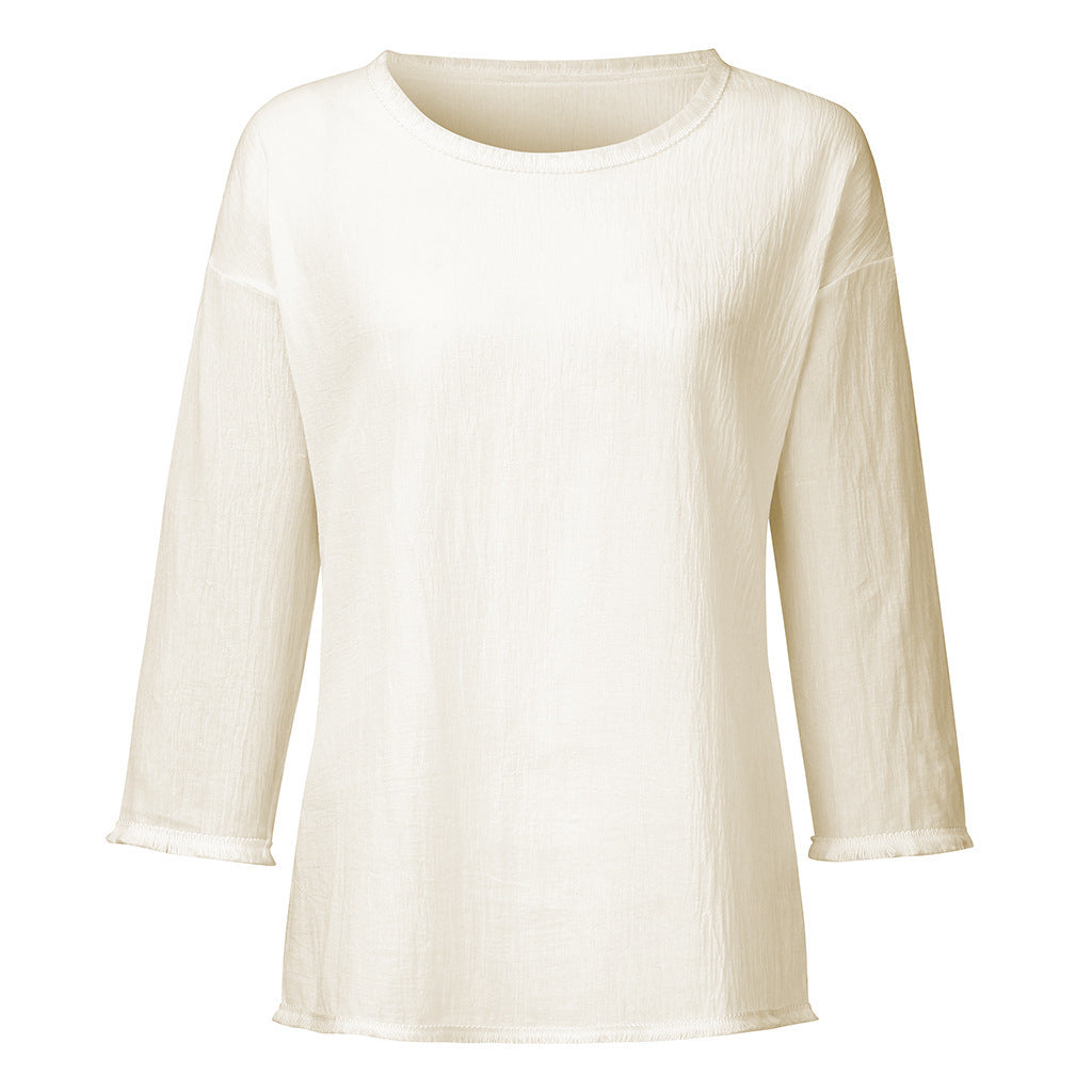 Women's Round Neck Long Sleeve Cotton T-shirt Blouses