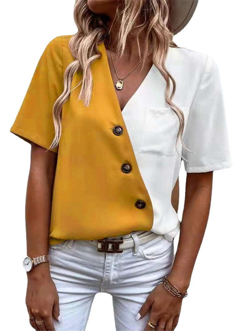 Women's Summer Collar Chiffon Fashion Color Sleeve Blouses