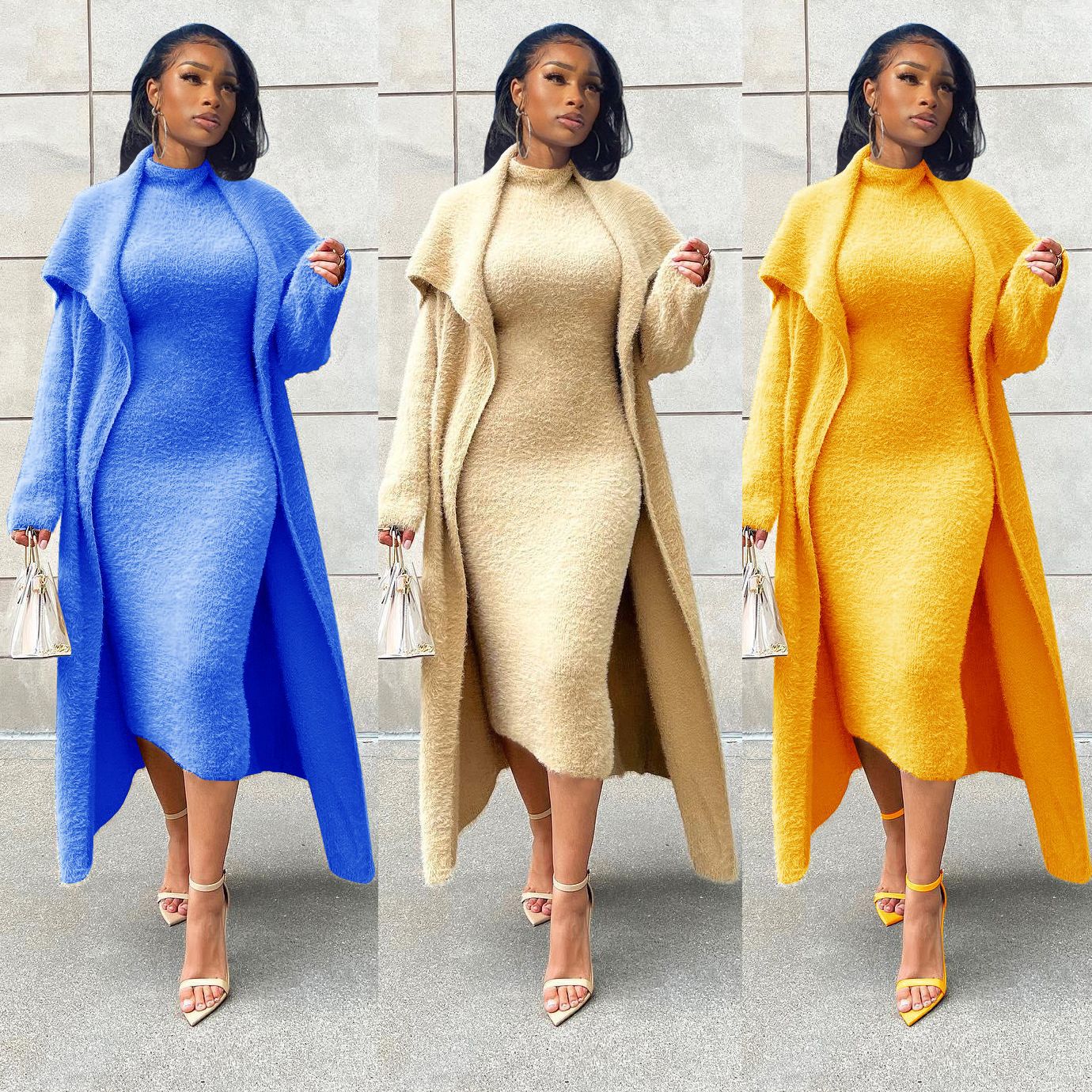 Double-sided Veet Belt Dress Loose Long Suits