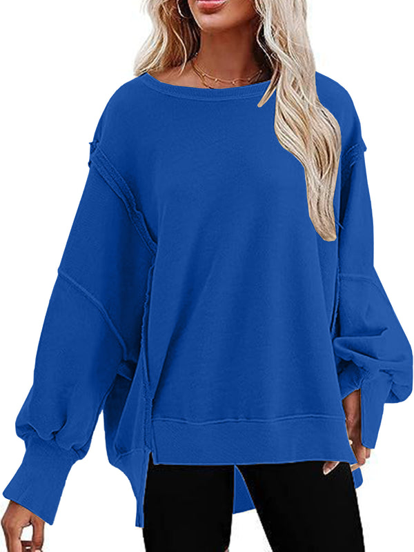 Women's Autumn Solid Color Pullover Round Neck Blouses