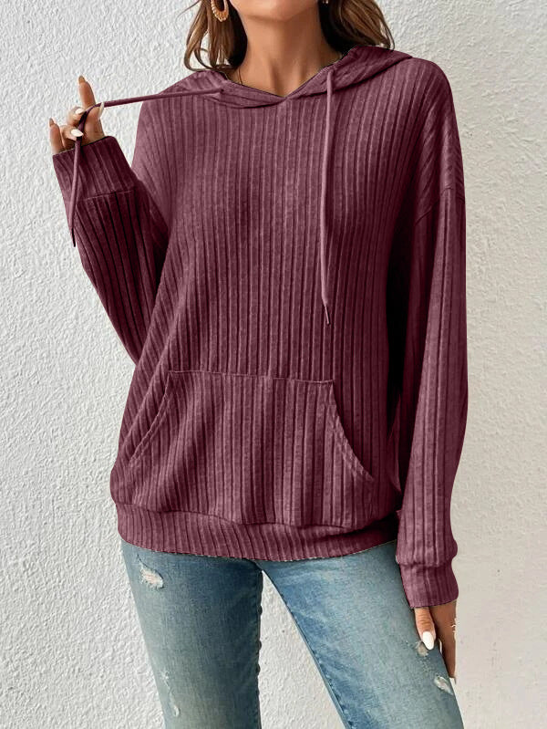 Sunken Stripe Kangaroo Pocket Long Sleeve Sweaters