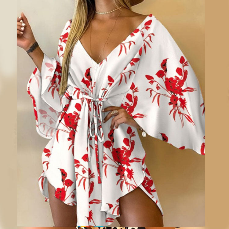 Robes d'automne sexy à col en V et manches chauve-souris irrégulières