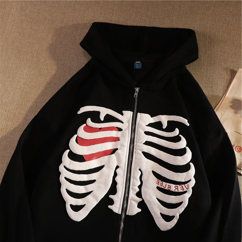 Thickened Fabric Blister Printed Hooded Left Sweaters