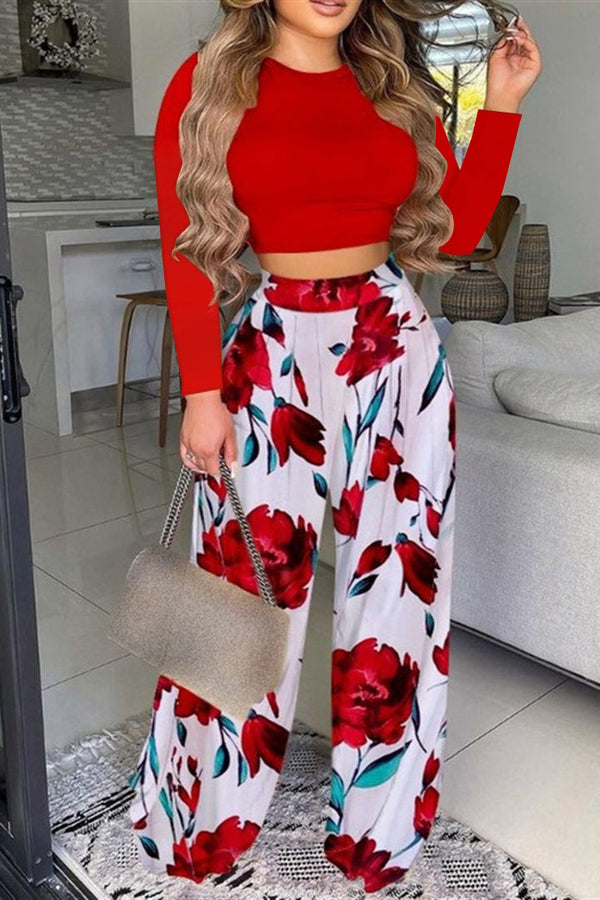 Women's Autumn Two-piece Printed Long-sleeved For Pants