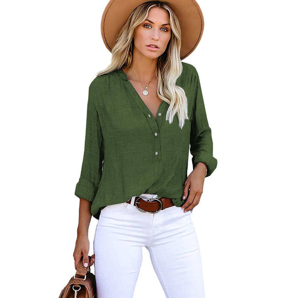 Women's Autumn Solid Color Shirt Loose Single-breasted Long Blouses