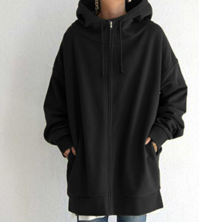 Personality Street Hoodies Zipper Hooded Long Sweaters