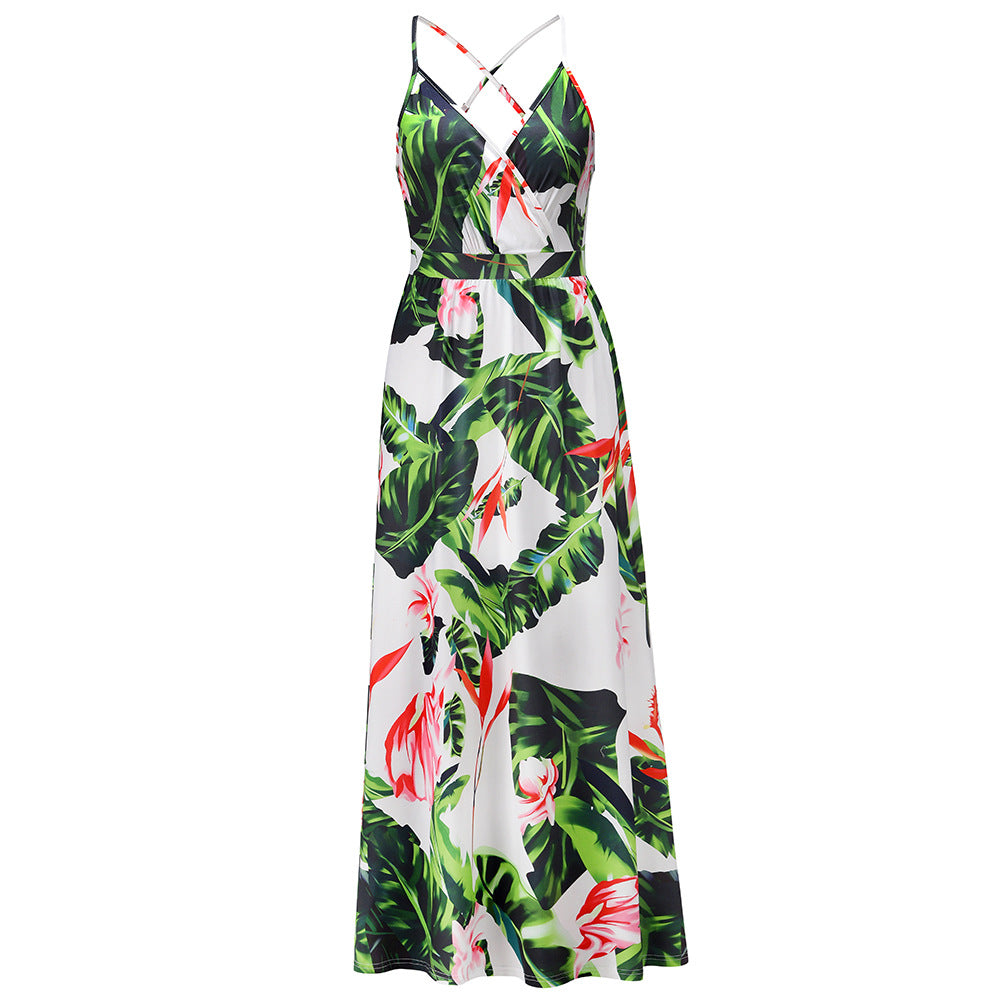 Robe longue bohème à bretelles florales pour femmes, grande taille