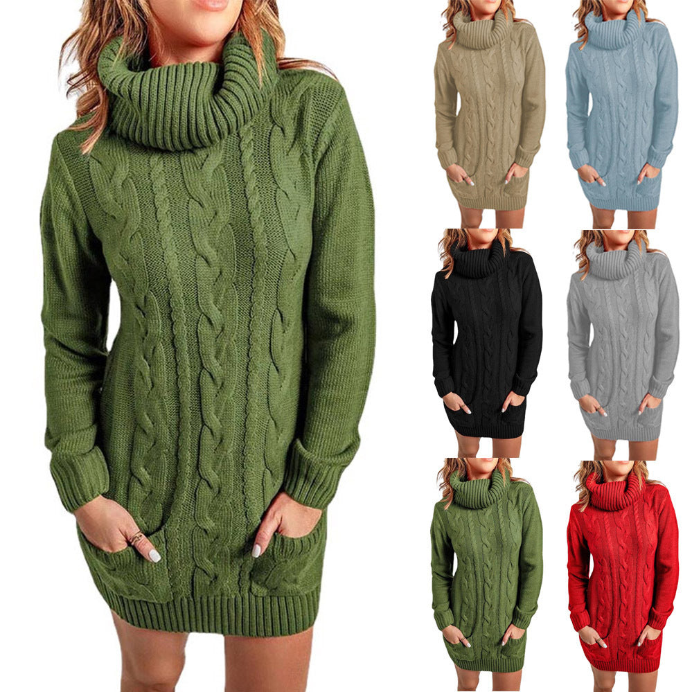 Women's Turtleneck Round Neck Knitted Dress Sweaters