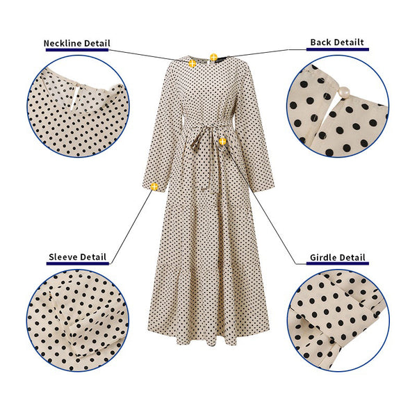 Damen-Kleider mit Polka Dots, eleganter Robe und langen Ärmeln