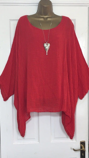 Long Sleeve Loose-fitting Batwing Round Neck Plus Size