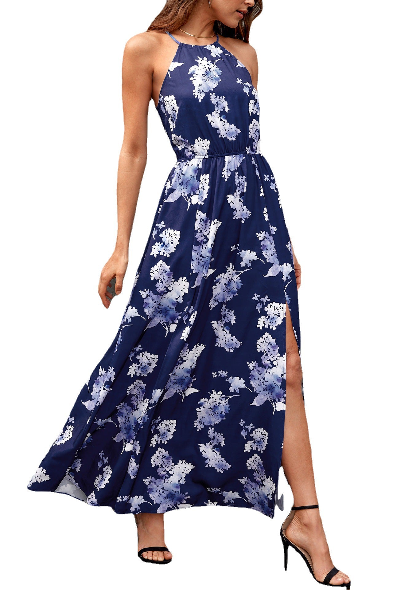 Women's Halter Split Holiday Floral Print Dresses