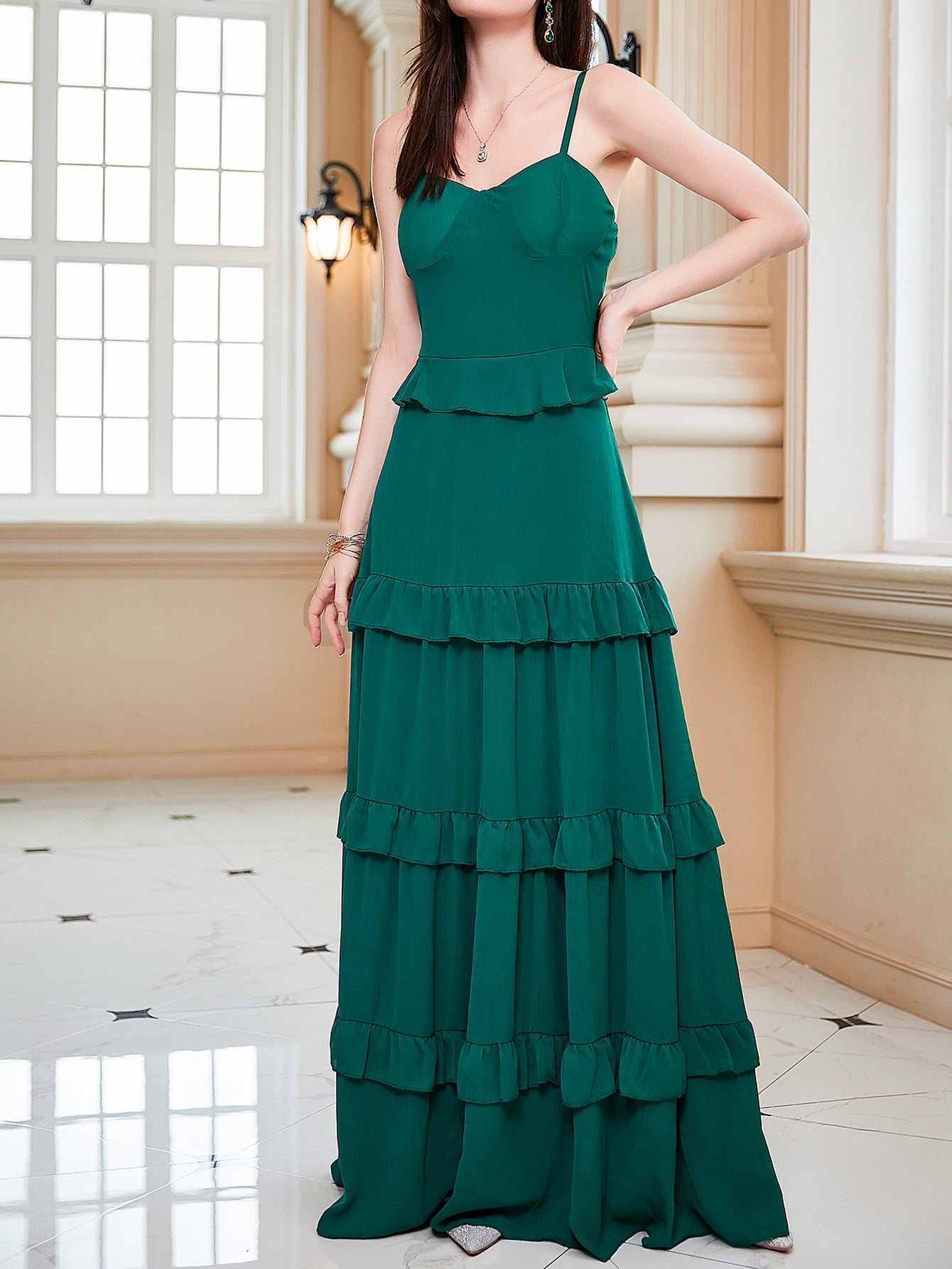 Damen Sling Green Large Swing Kleid mit Kleidern