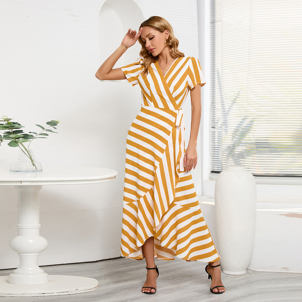 Women's Slim-fit Elegant Striped Large Swing Summer Dresses