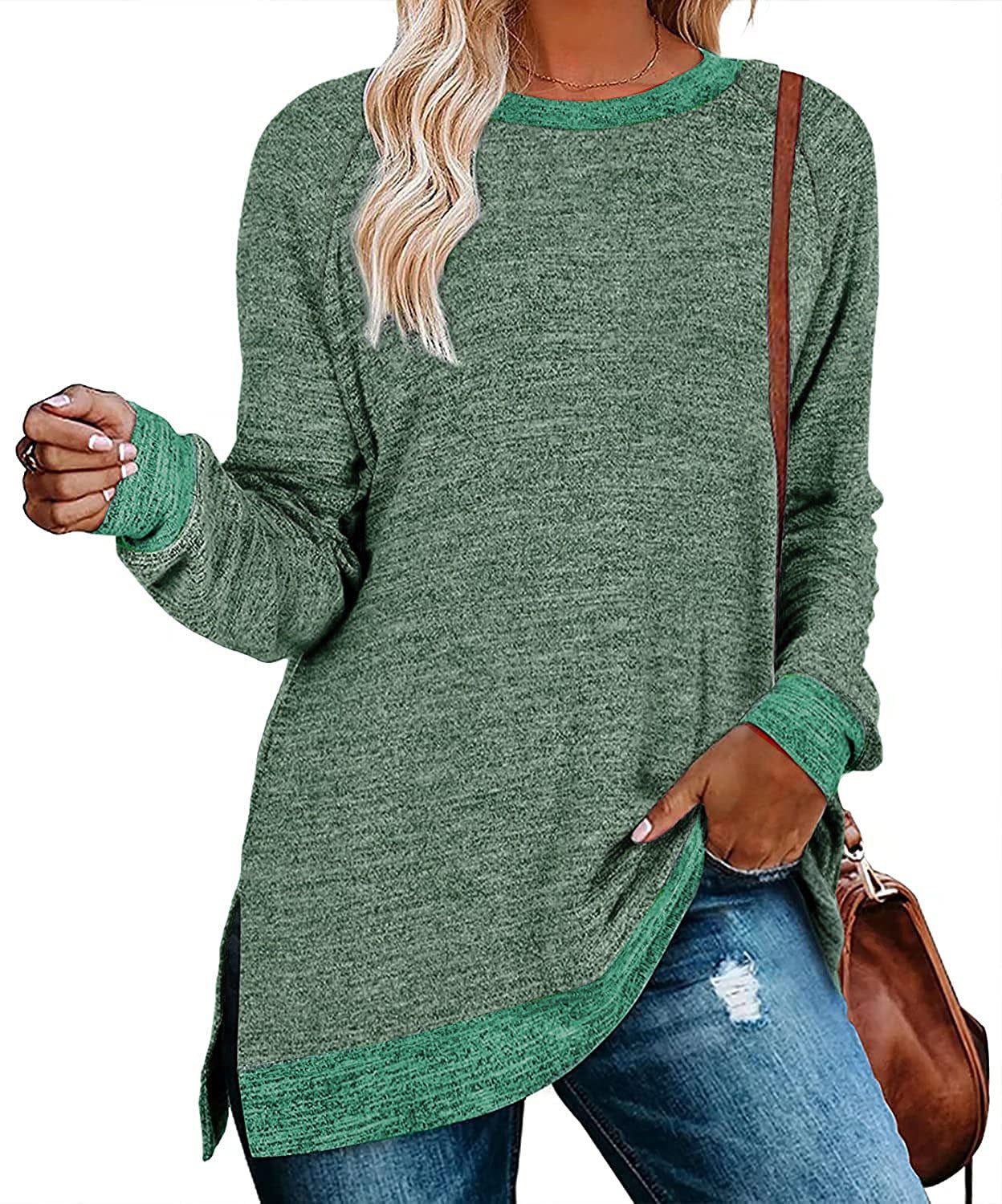 Women's Long Sleeve Round Neck Multicolor Loose Leisure Pullover Tops