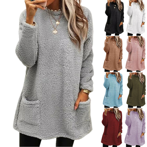 Women's Long Sleeve Pocket Fleece Sweatshirt T-shirt Tops