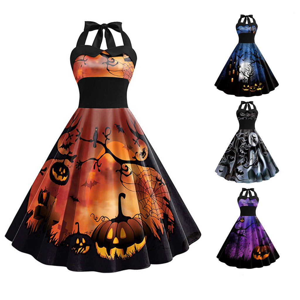 Neue sexy Swing-Kleider mit Halloween-Totenkopf-Aufdruck