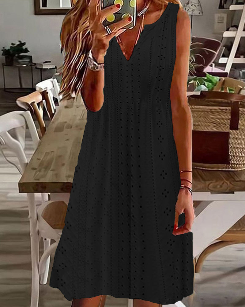 Women's Summer Hollow Jacquard Sleeveless Loose Solid Dresses