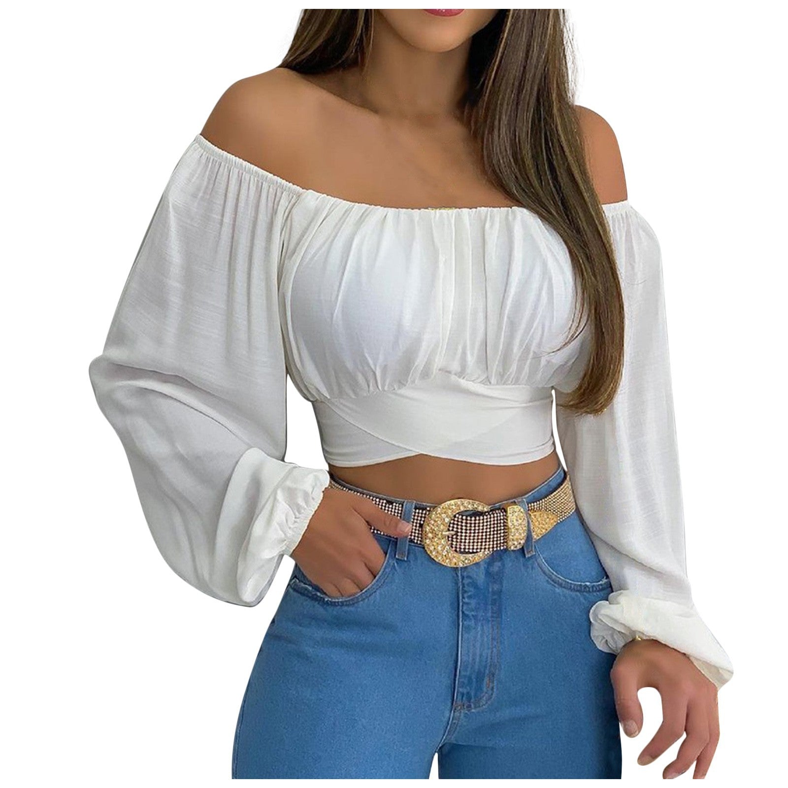 Women's Off-shoulder Cross Tied Long Sleeves Blouses