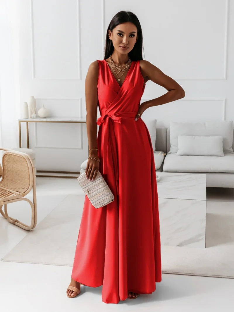 Women's Attractive Tied V-neck Party Long Dresses