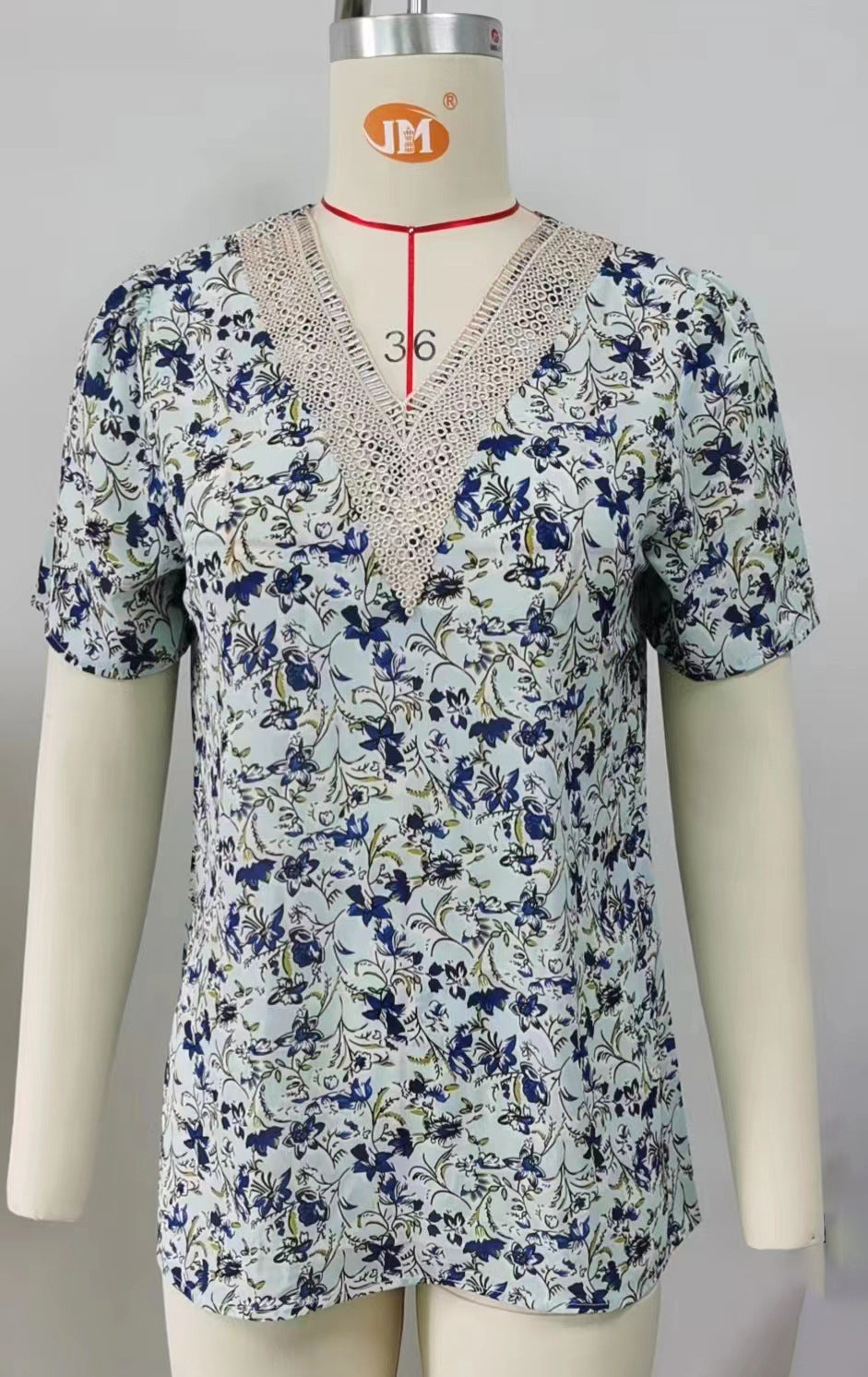 Women's Floral V-neck Patchwork Printed Loose Sleeve Blouses