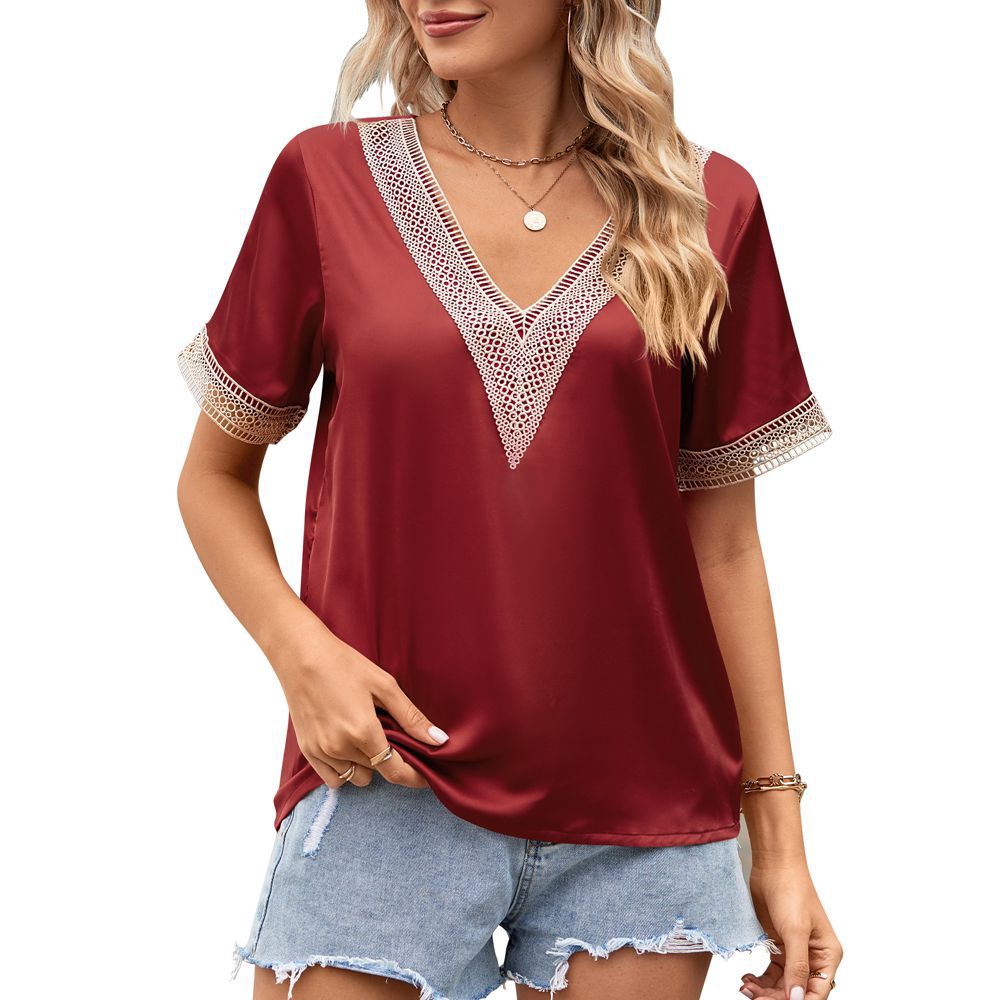 Women's Beautiful Summer V-neck Satin Sleeve Blouses