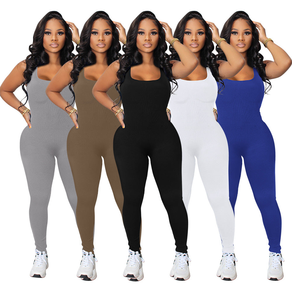 Waist Trimming Solid Color High Tight Jumpsuits