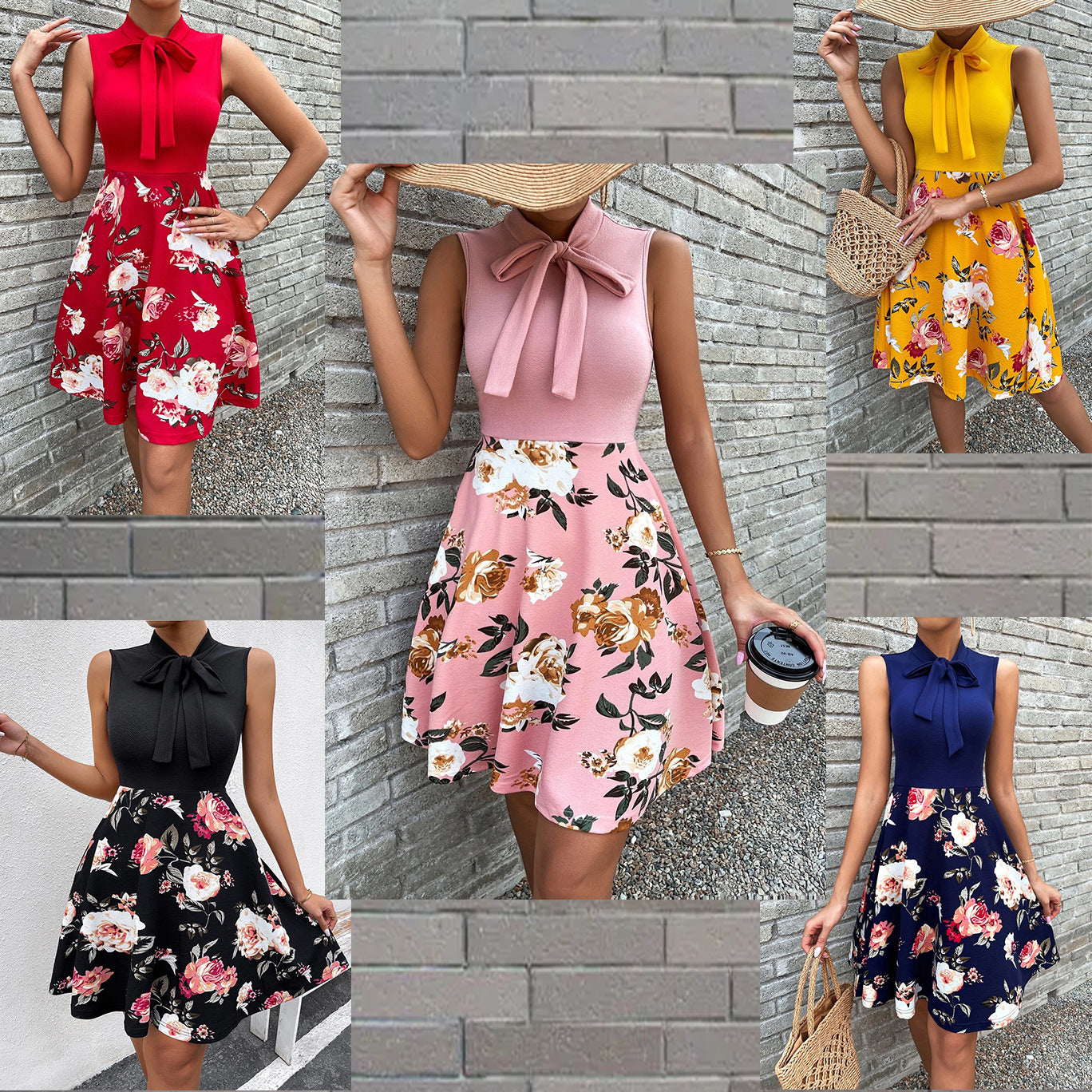 Women's Pretty Summer Printed Bow Tie Dresses