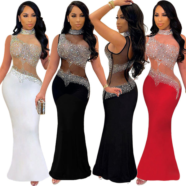 Women's Sexy Rhinestone Sleeveless Nightclub Dress Dresses