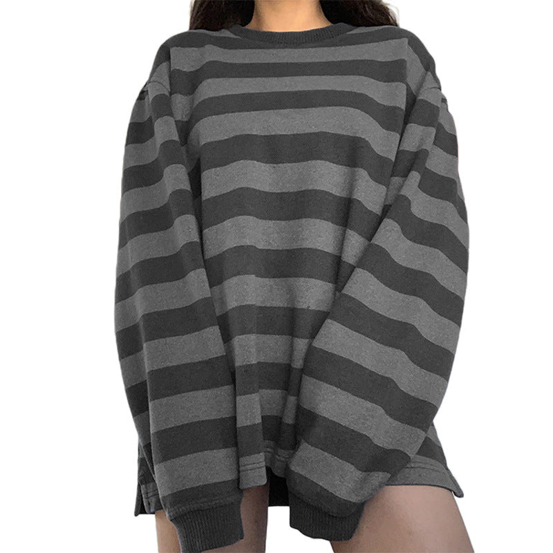 Women's Striped Print Color Long Sleeves Neck Sweatshirt Spring Sweaters