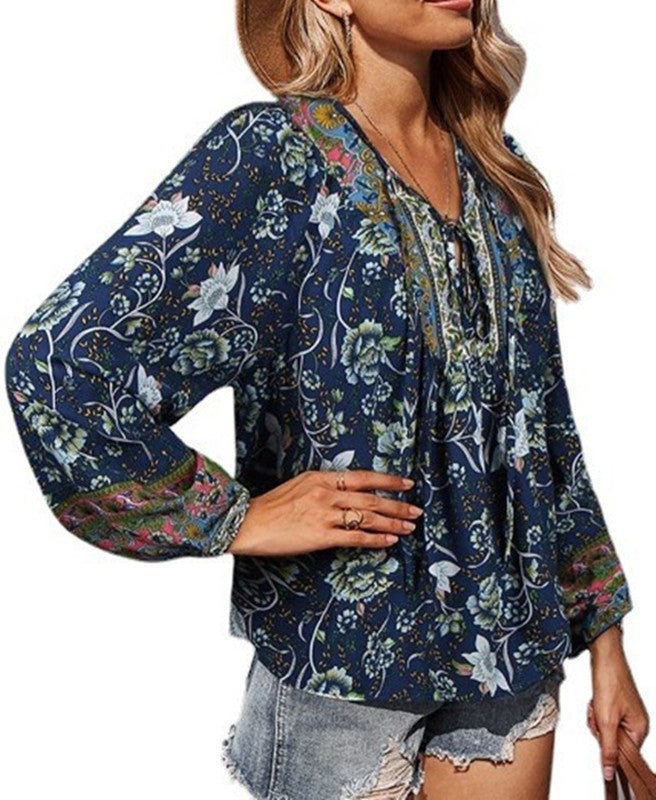 Pullover Print Loose Casual Long Sleeve Blouses