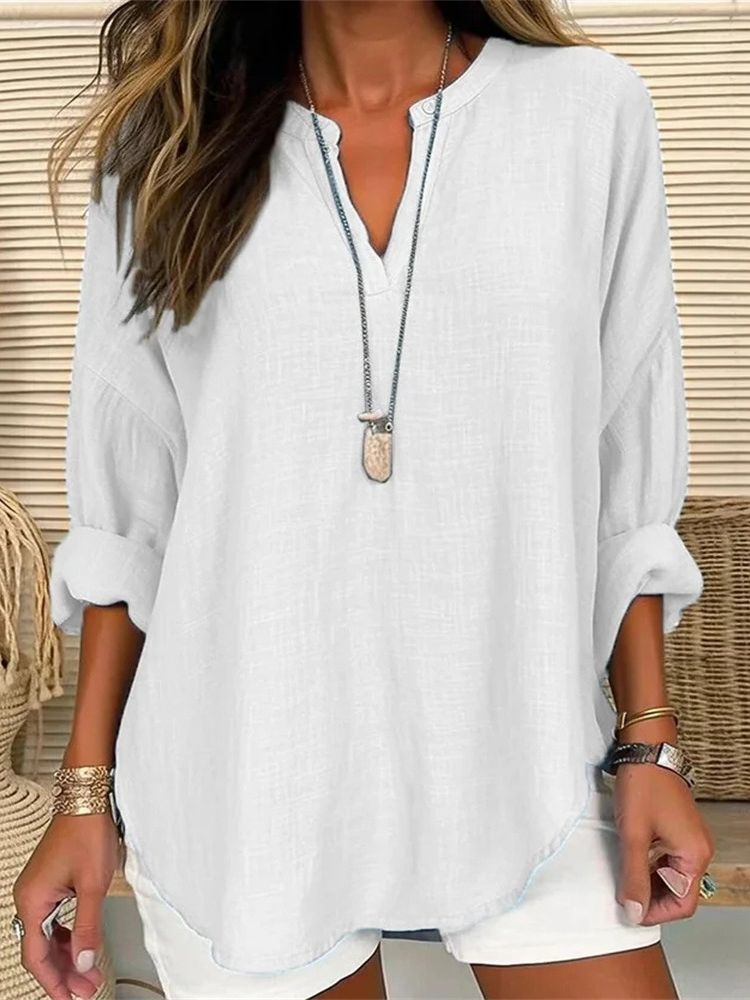 Women's And Linen Loose Casual Stand Collar Blouses