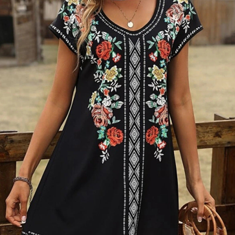 Women's Summer Short-sleeved Printed Loose Casual Dress Dresses