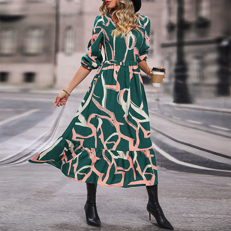 Women's Autumn Fashion Wear Printed Long-sleeved Dress Dresses