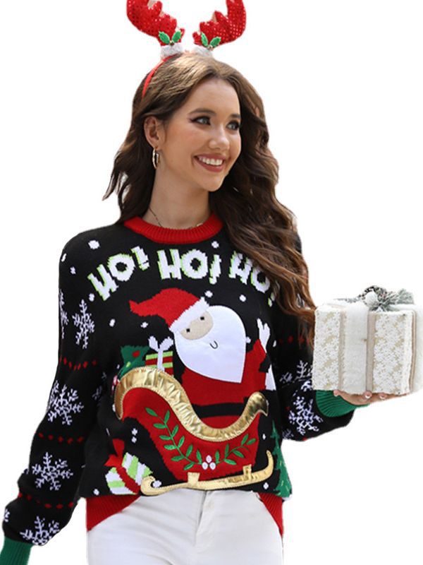 Women's Santa Claus Sweet Embroidery Pullover Christmas Sweaters