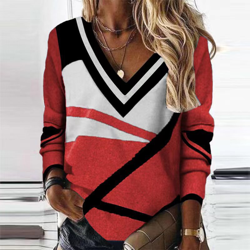 Women's Contrast Color Geometric Print Elegant Loose Blouses